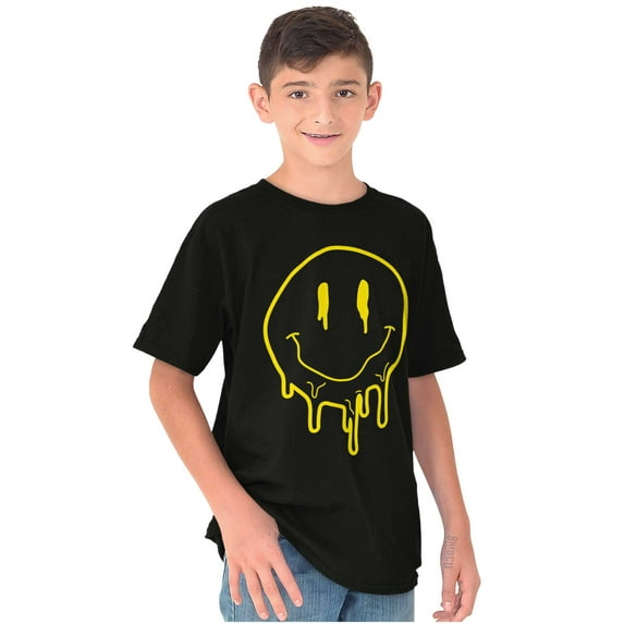 Melting Dripping Happy Face Smile Crewneck T Shirts Boy Girl Teen Brisco Brands S