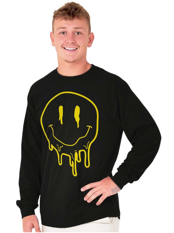 Melting Dripping Happy Face Smile Long Sleeve TShirt Men Women Brisco Brands M