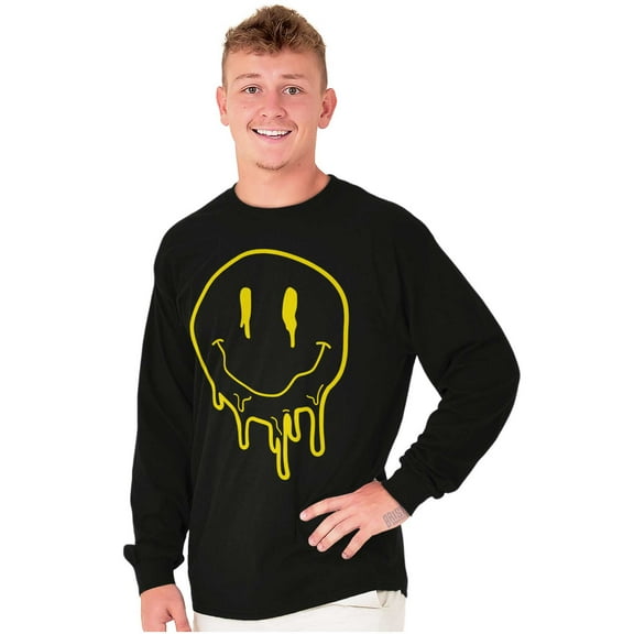 Melting Dripping Happy Face Smile Long Sleeve TShirt Men Women Brisco Brands S