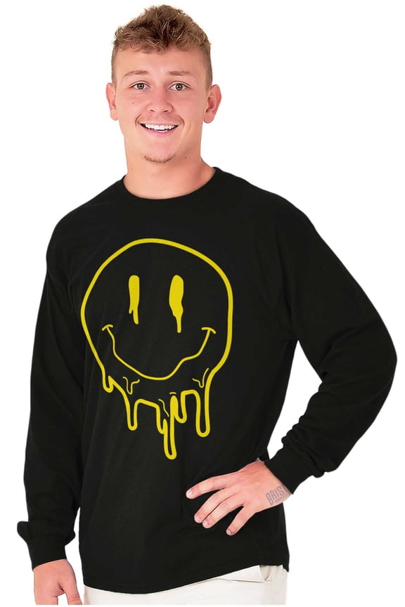 Melting Dripping Happy Face Smile Long Sleeve TShirt Men Women Brisco Brands S