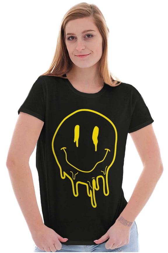 Melting Dripping Happy Face Smile Womens Slim Fit Graphic Tee Brisco Brands L