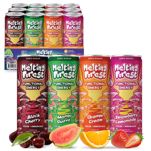 Melting Forest Mushroom Energy Drink Variety Pack, Zero Sugar, 12 Pack, 12 fl oz