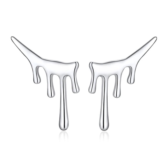 Melting Gold Plated Liquid Drip Ear Stud Earrings for Women, Irregular Water drop Modern Trendy Earrings,Sterling Silver Post Mixmatch Dripping Earrings,Unique Statement Jewelry(Silver)