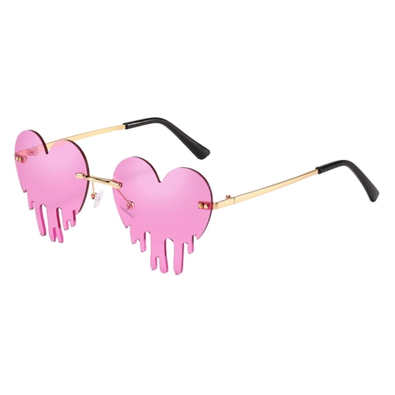 Melting Heart Sunglasses for Men/Women Rimless Irregular Party Unique Trendy Lightweight Sun Glasses Metal Prom Colorful Eye Glasses Beach Travel Wear