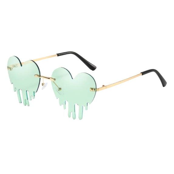 Melting Heart Sunglasses for Women Men, Rimless Irregular Metal Sun Glasses, Colorful Fashion Eyewear for Party, Prom, Festival, UV Protection, Lightweight Trendy Sunglasses, Mint Green
