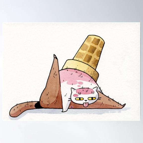 Melting Ice Cream Cat Poster Wall Art, Modern Wall Decor For Living Room Bedroom, 12x18 UNFRAMED