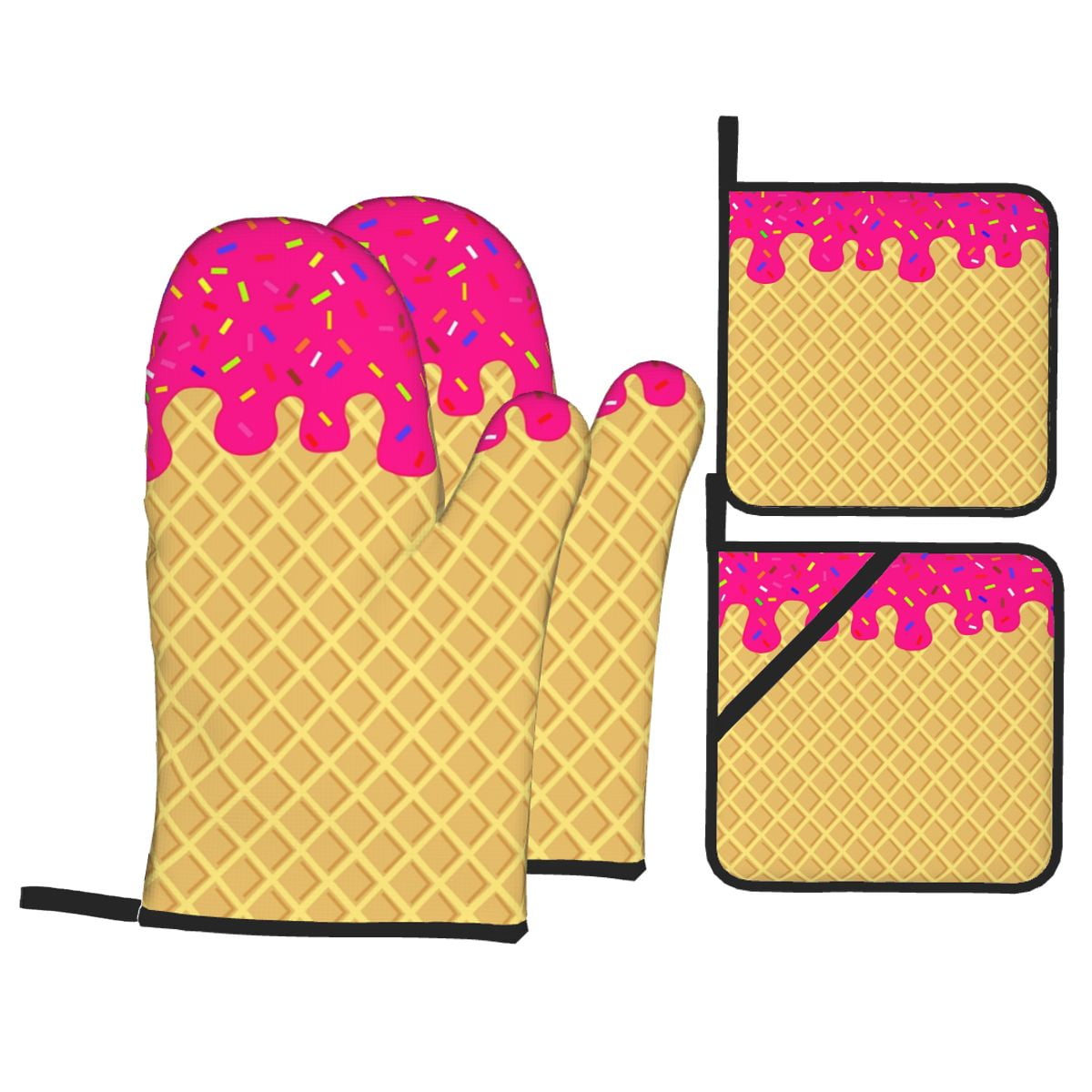 Melting Ice Cream Cone Oven Mitts and Pot Holders Set Heat Resistant