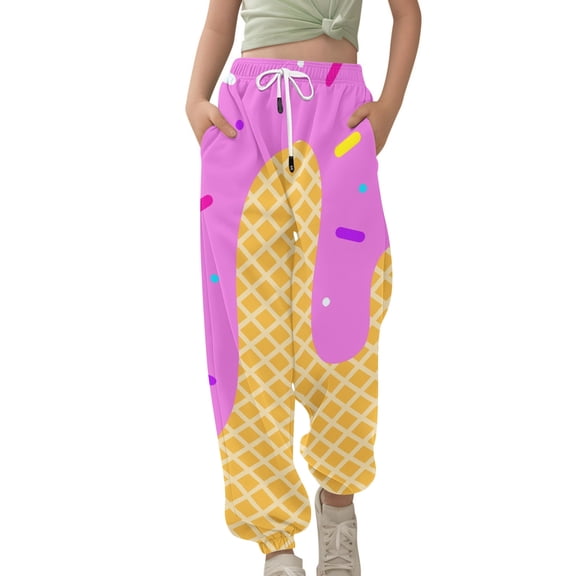 Melting Ice Cream Sweatpants For Girls Boys Pants Drawstring Elastic Waistband Sweatpants Ice Cream Cone Pattern Funny Jogging Baseball Style Sports Pants Hot Pink 12-13 Years