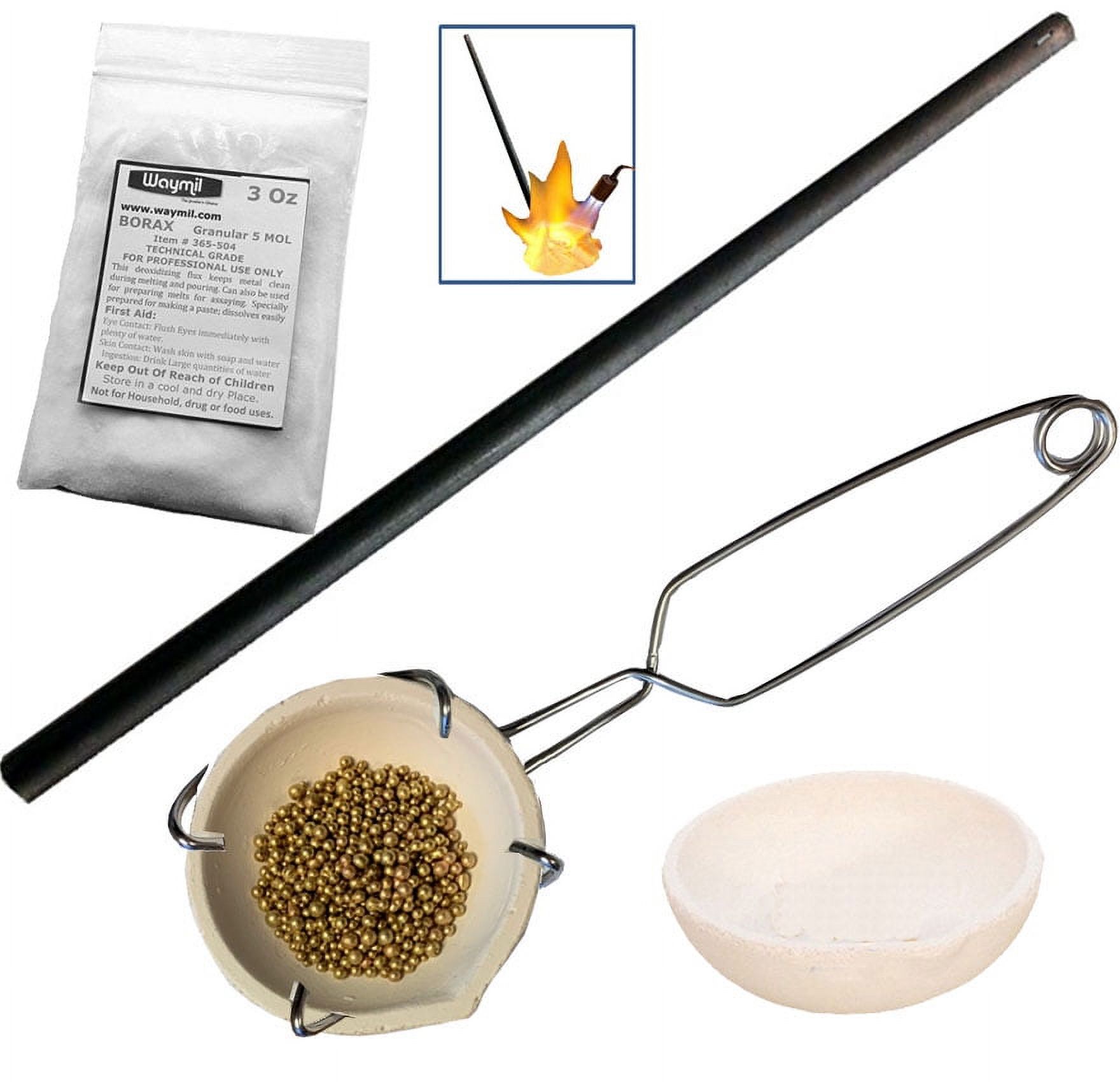 250 Gram Melting Kit - Crucible Dish, Borax, Tong, Graphite Rod For Melting Gold, Silver, Copper