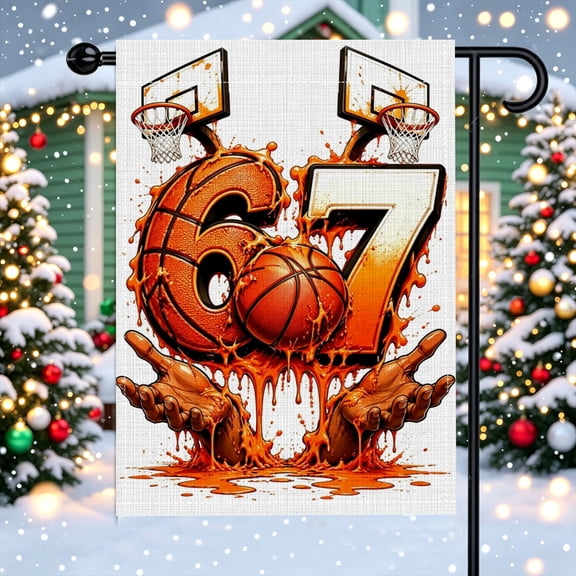 Melting Paint Basketball Number Pattern Polyester Garden Flag, 12X18Inch, Dual Hoop Patio Backyard Decor, No Poles Included