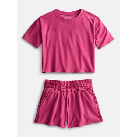 Athletic Works Girls Active ButterCore Tee and Shorts Set, 2 Piece, Sizes 4-18