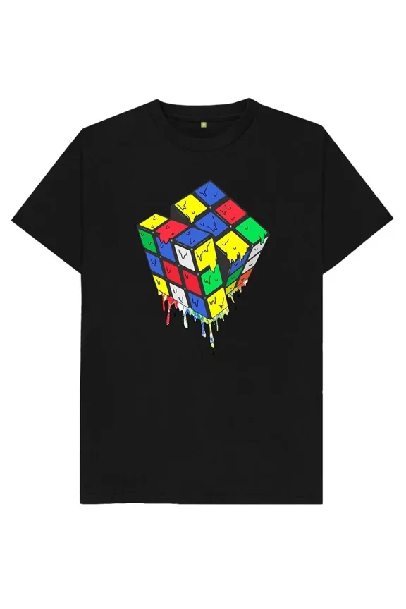 Melting Rubix Cube Retro 80s Puzzle Toy Aesthetic Graphic Design Style Unisex T-Shirt ,up to size 5XL