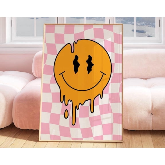 Melting Smile Face 70S Groovy Poster Retro Wall Art Print Trendy Unique Apartment Decor Dopamine Decor Living Room Postes Home Decor Wall Art Modern Wall Decor