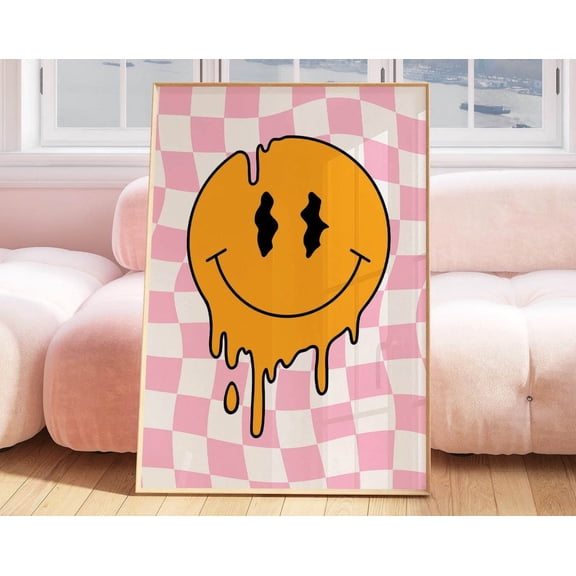 Melting Smile Face 70S Groovy Poster Retro Wall Art Print Trendy Unique Apartment Decor, Dopamine Decor Postes Funky Wall Art, Poster Only
