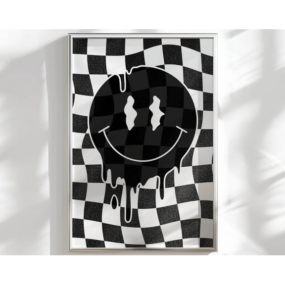 Melting Smiley Face Black And White Wall Art Prints Trendy Neutral Funky Wall Art Grunge Room Decor Aesthetic Posters And Prints Wall Art Wall Art, Modern Wall Decor, 8x12 UNFRAMED