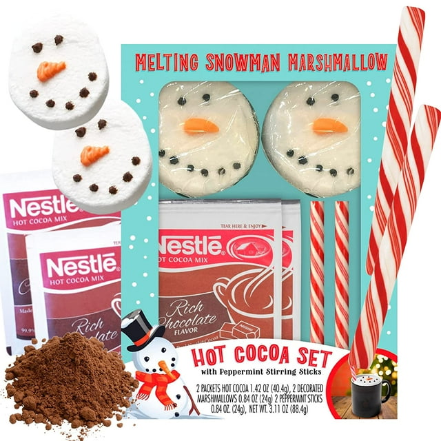 Melting Snowman Marshmallows Hot Cocoa Kit, Includes Snowmen Marshmallow, Peppermint Sticks, and Nestle Chocolate Packets, 3.11 Ounces
