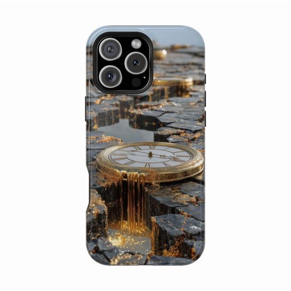 Melting Time Gold Dripping Clock Surrealist Art Phone Case with iPhone 11 to 17 Pro Max