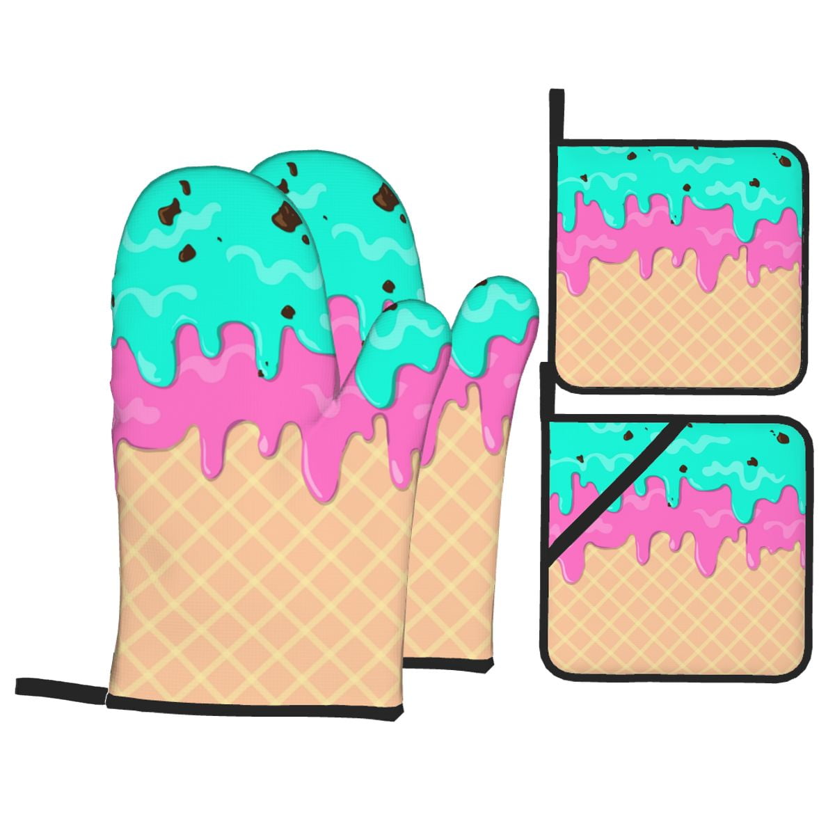 Melting Vanilla Chocolate Ice Cream Oven Mitts and Pot Holders Set High