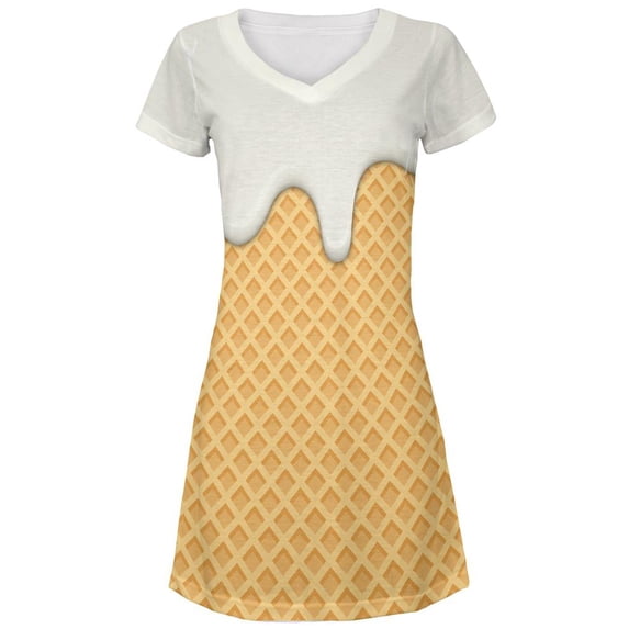 Melting Vanilla Ice Cream Cone All Over Juniors Beach Cover-Up Dress Multi MD