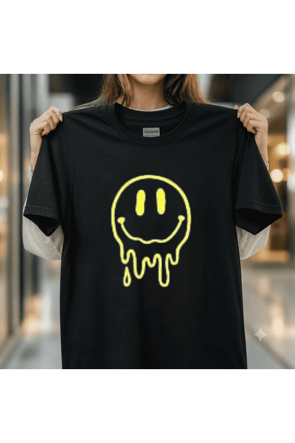 Melting Yellow Smile Face Melted Dripping Happy Face Kids Tee Unisex T-Shirt, up to size 5XL
