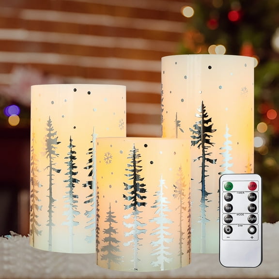 Meltone Christmas Flameless Pillar Candles, Holiday Led Candles with Timer Remote, Silver Battery Operated Flickering Candles for Christmas Home Decorations, Centerpiece.
