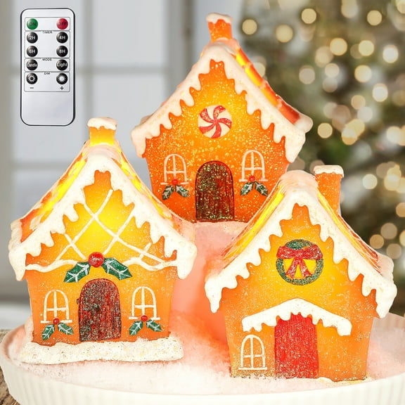 Meltone Christmas Tabletop Decorations, Battery Operated Holiday Led Lights with Timer, Village Santa House Collection, Flameless Candles Set for Home Decor, Xmas Party