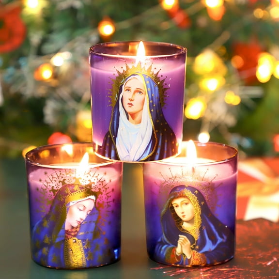 Meltone Prayer Candles, Devotional Candles, Virgin of Mary Saints Religions Decoration, Rosemary Scented Votive Candles Set for Prayer Altar, Mantle, Church