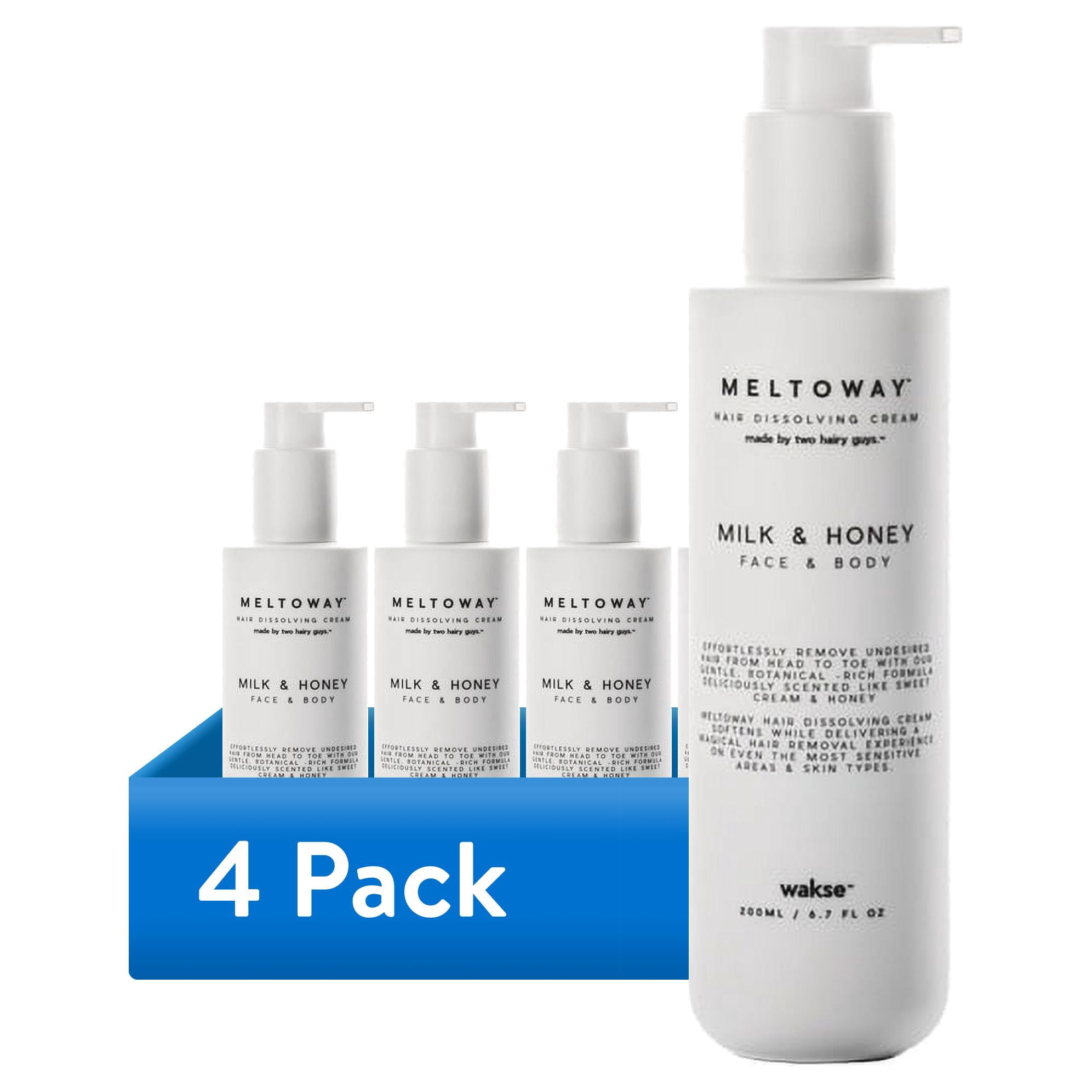 (4 pack) Meltoway by Wakse Milk & Honey Hydrating Hair Removal Cream Honey Scented for Legs & Body, 6.7oz Bottle
