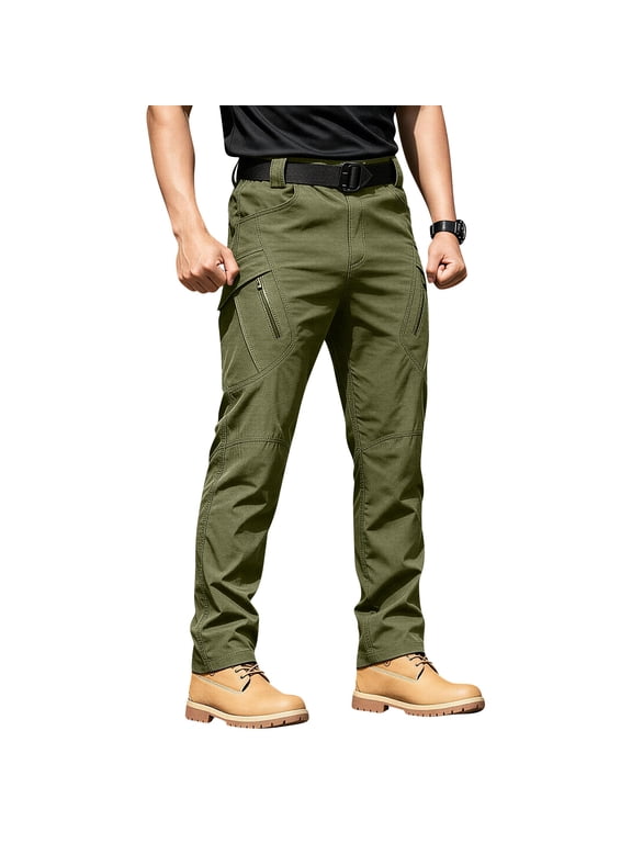 Men's Softshell Snow Ski Pants Waterproof Windproof Insulated Cargo Winter Army Green M