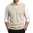 thumbnail image 1 of Meltox Men’s Wool Blend Vest Sweater V Neck Sleeveless Knitted Pullover Relaxed Fit Beige L, 1 of 7