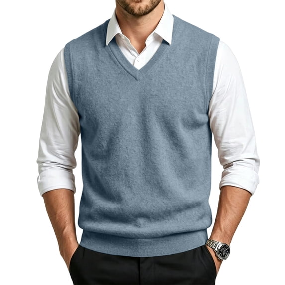 Meltox Men’s Wool Blend Vest Sweater V Neck Sleeveless Knitted Pullover Relaxed Fit Blue M