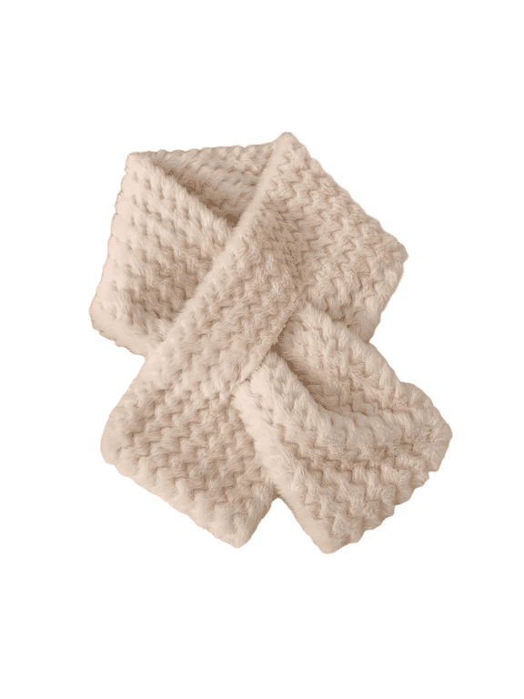 Soft Textured Plush Pull Through Neck Warmer for Women Solid Color Cross Front Winter Scarf Beige One Size