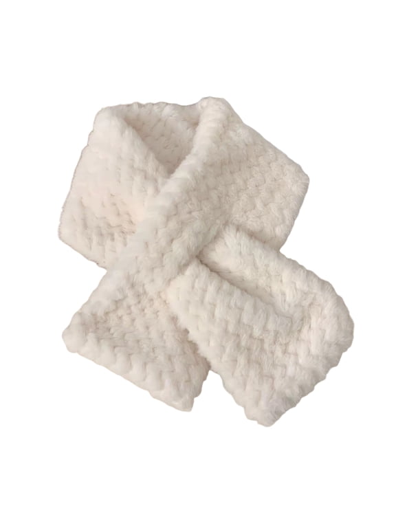 Soft Textured Plush Pull Through Neck Warmer for Women Solid Color Cross Front Winter Scarf White One Size