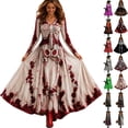 thumbnail image 1 of Meltox Women's Halloween Gothic Maxi Dress V Neck Long Sleeve Fit and Flare Floor Length Party Elegant Vintage Dress for Women Red M, 1 of 8