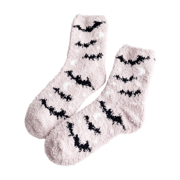 Meltox Womens Halloween Fuzzy Crew Socks Mid Calf Coral Fleece Plush Soft Indoor Lounge Socks For Autumn Winter Khaki One Size