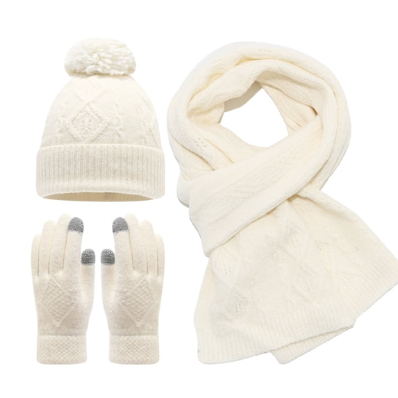 Meltox nisex Cable Knit Winter Set Pom Pom Beanie Scarf Touch Screen ...