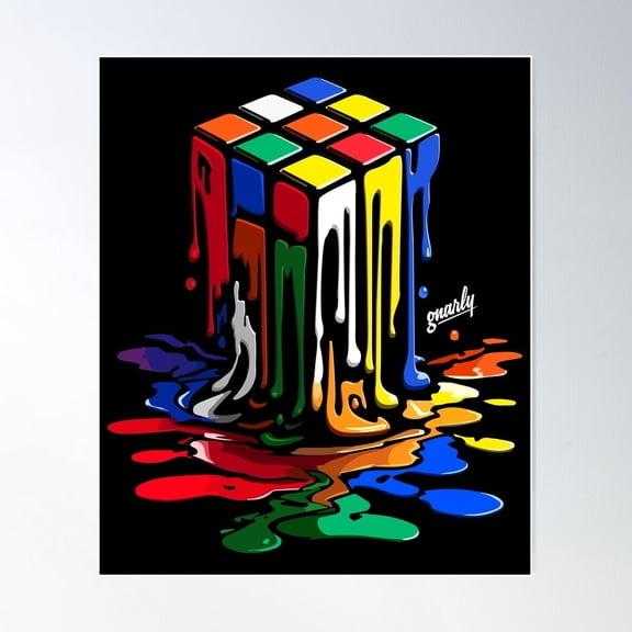 Melty Paint Gooey Rubik'S Cube By Gnarly Poster Wall Art, UNFRAMED PAPER POSTER