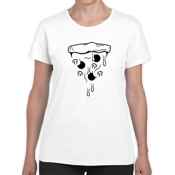 Melty Pizza Slice Face Graphic Women White T-Shirt, Female x-Large