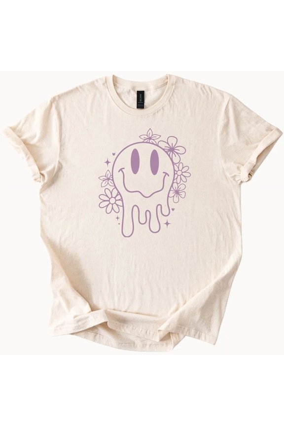 Melty Smile Flower Tee Groovy Happy Face Shirt Aesthetic Top Size S-5Xl Heygategoo Tee