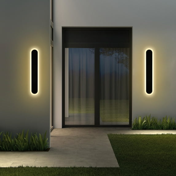 Melucee 2 Pack 24inch Long Oval Outdoor Modern LED Wall Light, 3000K-6000K Dimmable Outdoor Wall Sconces Waterproof Wall Mount Lighting Fixture Rectangular Black Wall Lights for Porch Garage