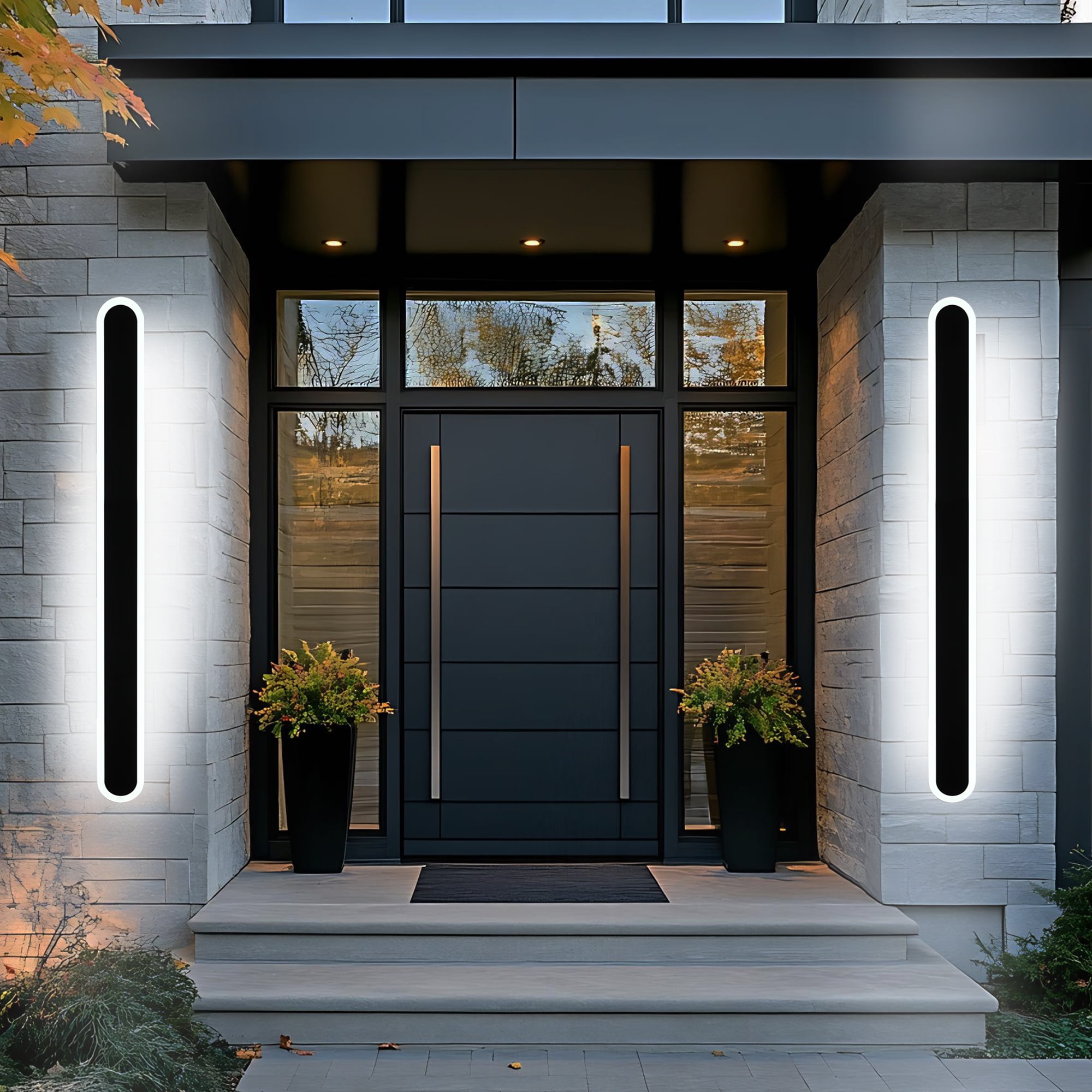 Melucee 2 Pack 60inch Long Oval Outdoor Modern LED Wall Light, 3000K-6000K Dimmable Outdoor Wall Sconces Waterproof Wall Mount Lighting Fixture Rectangular Black Wall Lights for Porch Garage