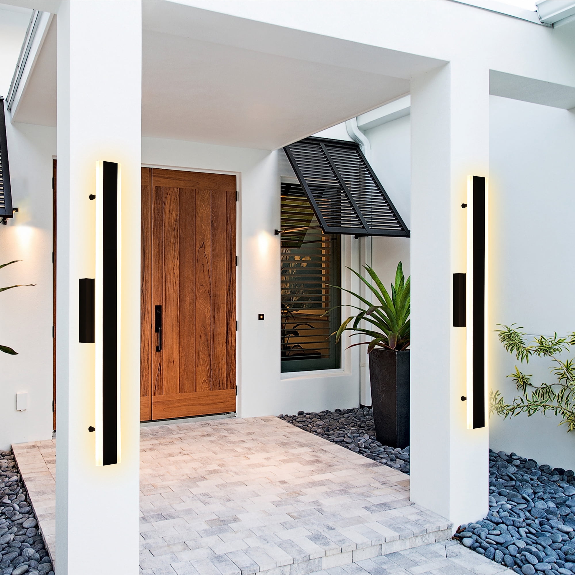 Melucee 2 Pack Long Outdoor Wall Lights, LED 40in Exterior Lighting Fixtures, IP65 Waterproof Matte Black Linear Outside Sconce