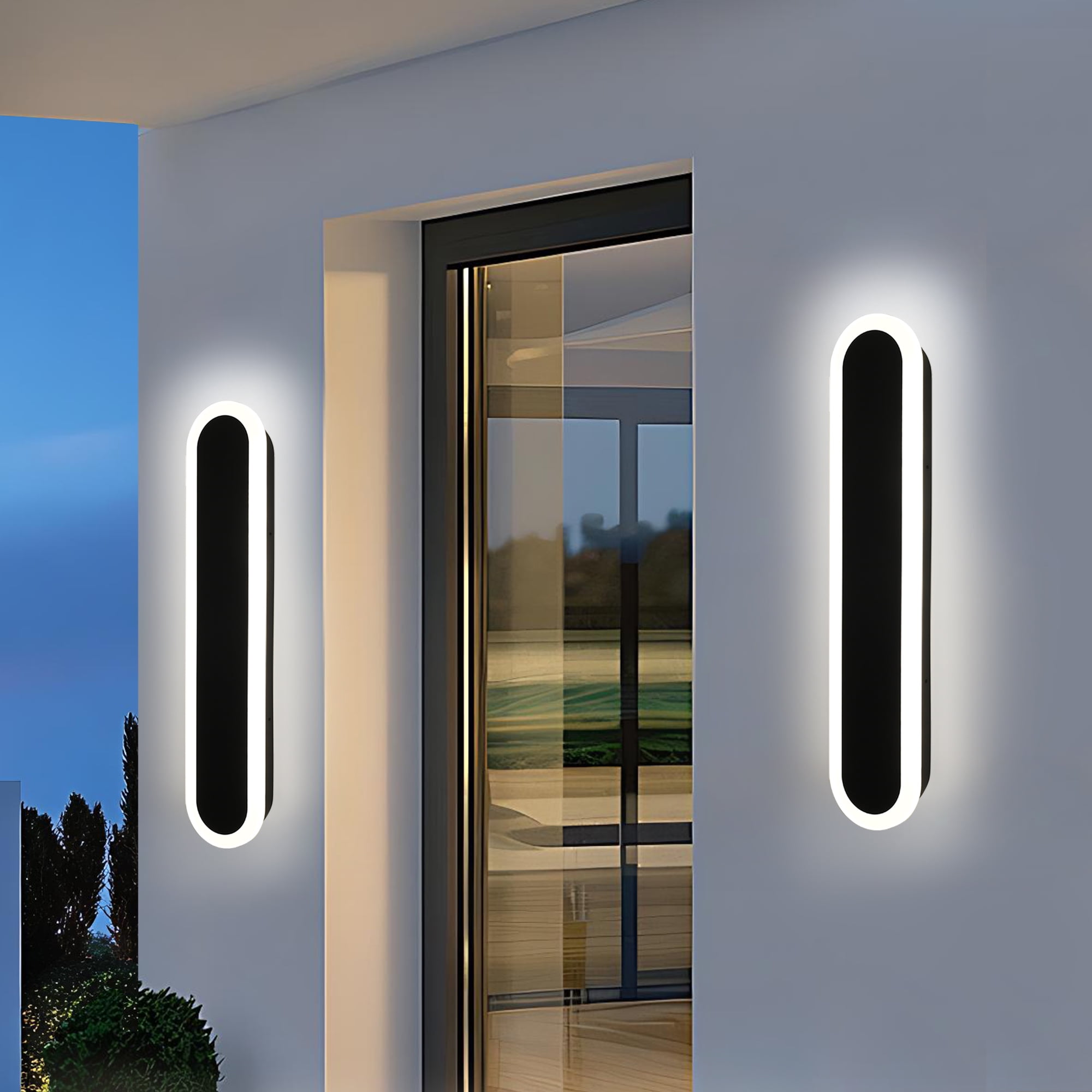 Melucee 2 Pack Long Outdoor Wall Lights, LED 48in Exterior Lighting Fixtures, IP65 Waterproof Matte Black Linear Outside Sconce