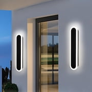 Melucee 2 Pack Long Outdoor Wall Lights, LED 48in Exterior Lighting Fixtures, IP65 Waterproof Matte Black Linear Outside Sconce