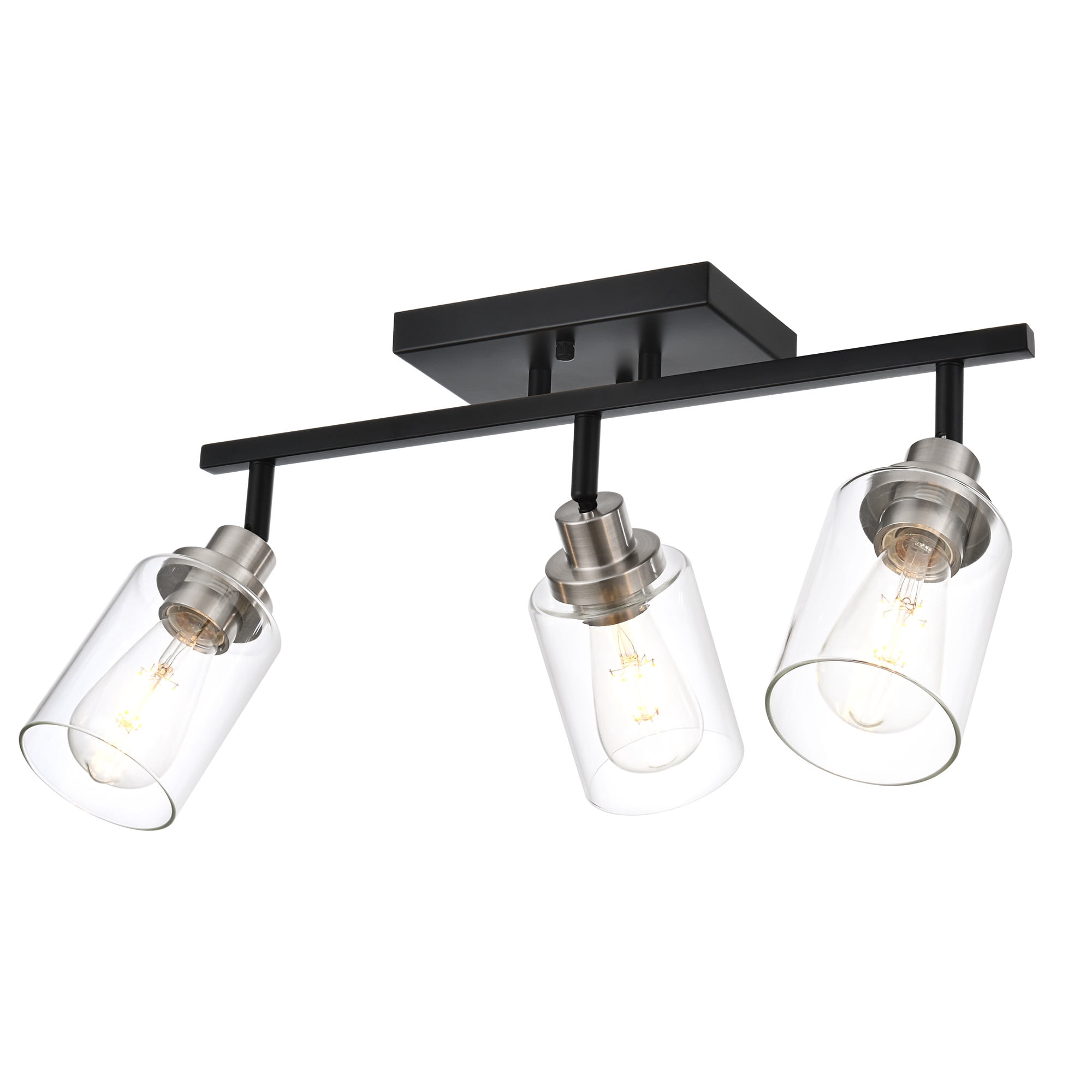Melucee 3-Light Directional Ceiling Light Track Lighting Kit, Bathroom Vanity Light, Black and Brushed Nickel Kitchen Track Lighting Fixtures
