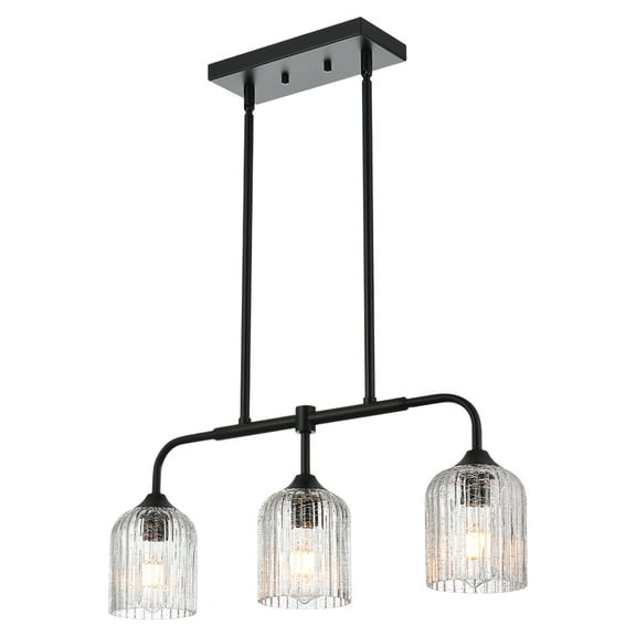 Melucee 3-Pack Modern Pendant Light, Kitchen Island Dining Room Matte Black Crackled Glass, Contemporary Ceiling Hanging Lighting fixtures for Kitchen Dining Room