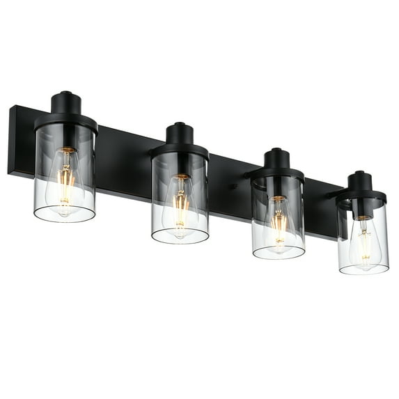Melucee 4-Light Black Bathroom Vanity Light, Modern Vanity Lighting Fixture for Bathroom Bedroom Wall Sconces with Clear Glass Shade