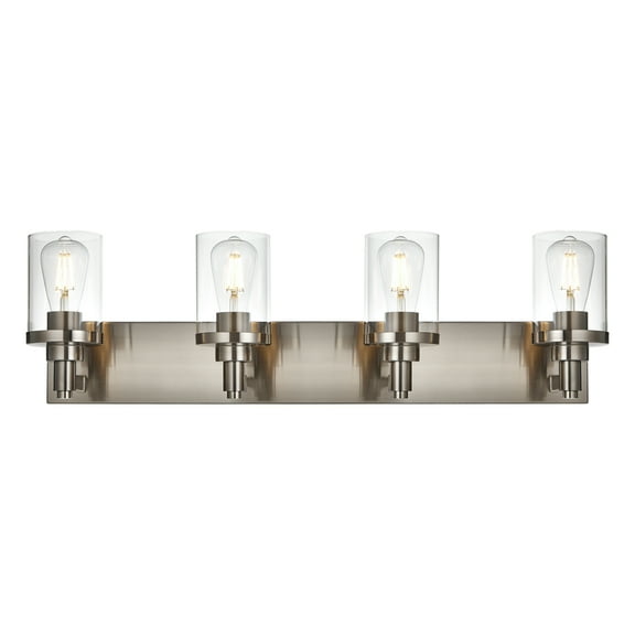 Melucee 4-Light Brushed Nickel Bathroom Vanity Light, Industrial Bathroom Lights Over Mirror with Clear Glass Shade
