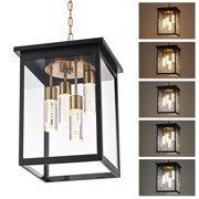 Melucee 4-Light Exterior Ceiling Lights Black Brass Lantern 5CCT Large Outdoor Pendant Light Built-in LED Chips for Porch Garage Gazebo Patio