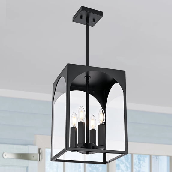 Melucee 4-light Outdoor Pendant Light for Porch, Black Outdoor Hanging Light Fixture with E12 Light Holder